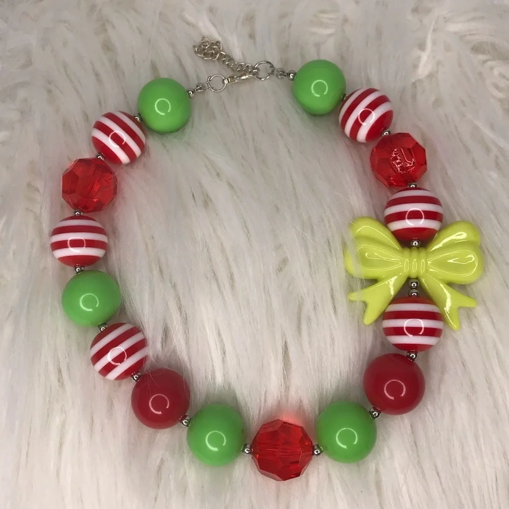 Christmas Chunky Bubblegum Beaded Necklace 15-17”‎